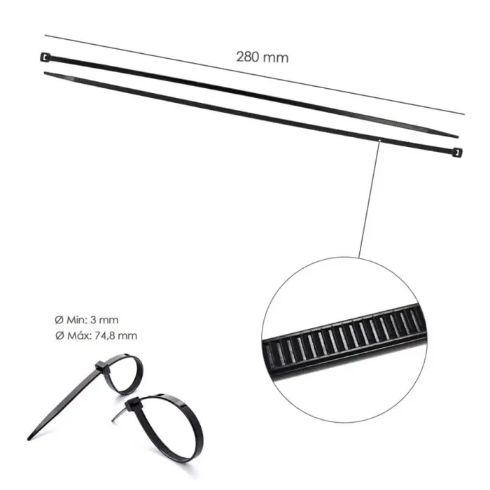 A Buen Precio Brida Nylon 100%. Color Negro 4,5 x 280 mm (100 ud.)