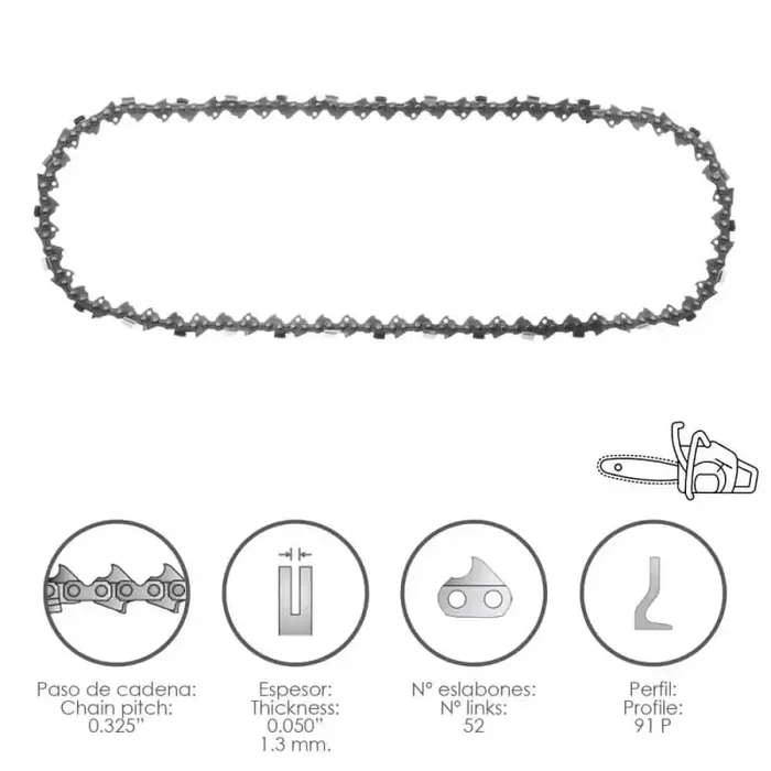 Cadena Motosierra 0.325″ / 0.050″ 1,3 mm. / 66 Eslabones / 91 P Directo De Fábrica