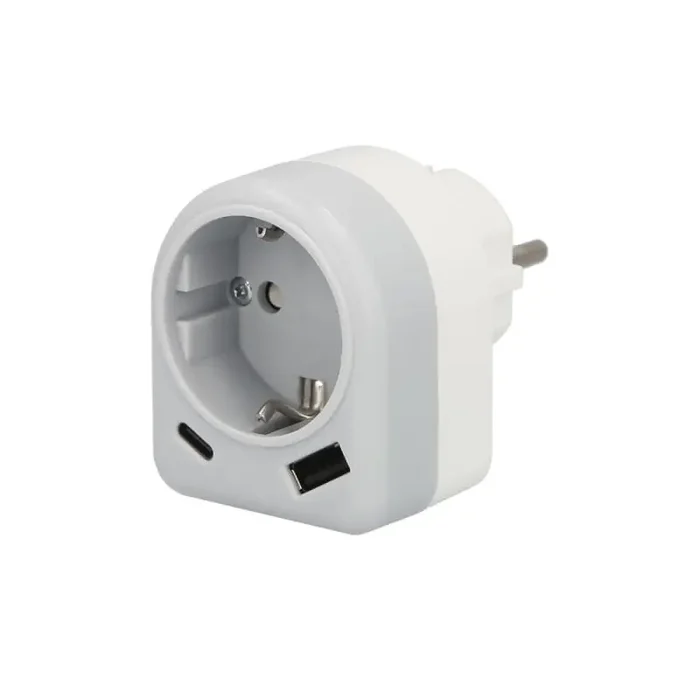 Certificado Enchufe / Adaptador Schuko Con 2 Tomas, USB A / C