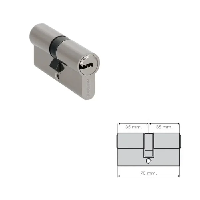 Cilindro Seguridad 35×35 mm. Leva Larga Niquelado Con 5 llaves Auténtico