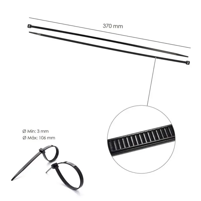 Entrega Rápida Brida Nylon 100%. Color Negro 3,6 x 370 mm (100 ud.)