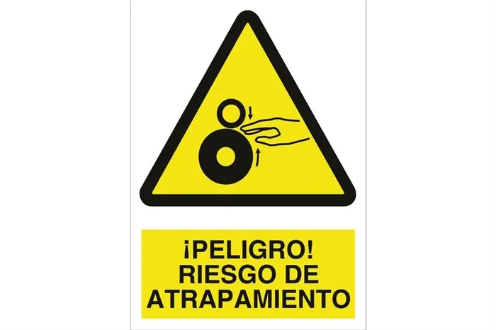 Exclusivo SEÑAL POLIESTIRENO 148X105mm. ¡Peligro! riesgo de atrapamiento