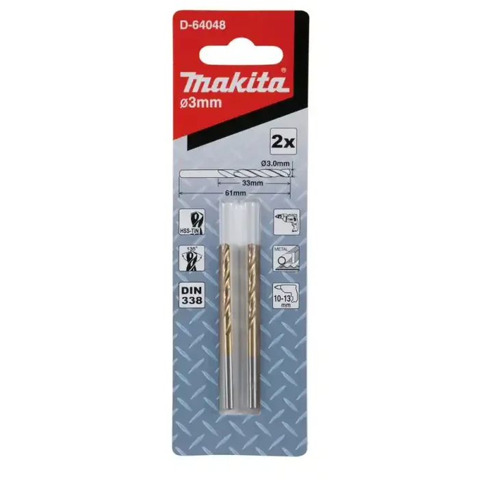 Favorito De Clientes D-64048 Broca de metal HSS-TiN Economy, 3,0 x 33 / 61 mm, 2 pcs