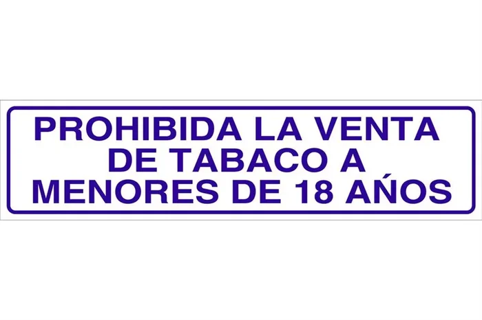 SEÑAL GLASSPACK ADHESIVA 250X62MM. Prohibida la venta de tabaco a menores de 18 años Liquidación
