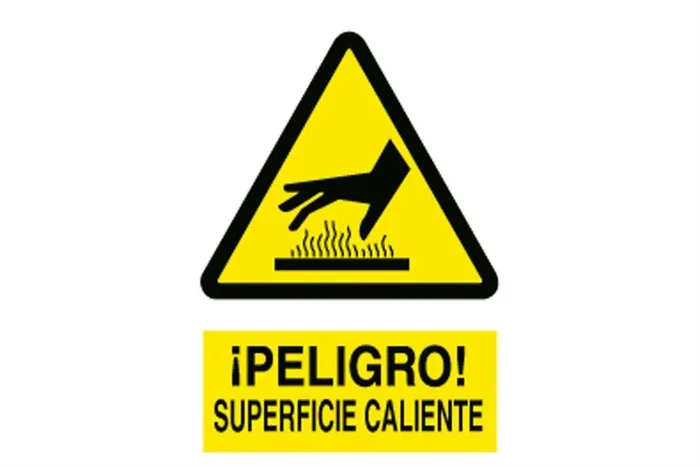 SEÑAL POLIESTIRENO 420X297 MM. Cuidado Superficie Caliente Ocasión Especial
